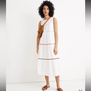 Madewell White Maxi Dress with Red Accents